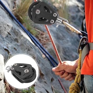 TEHAUX Sailboat Pulley Nylon Crane Pulley Block Lifting Single Pulley Swivel Pulley Black