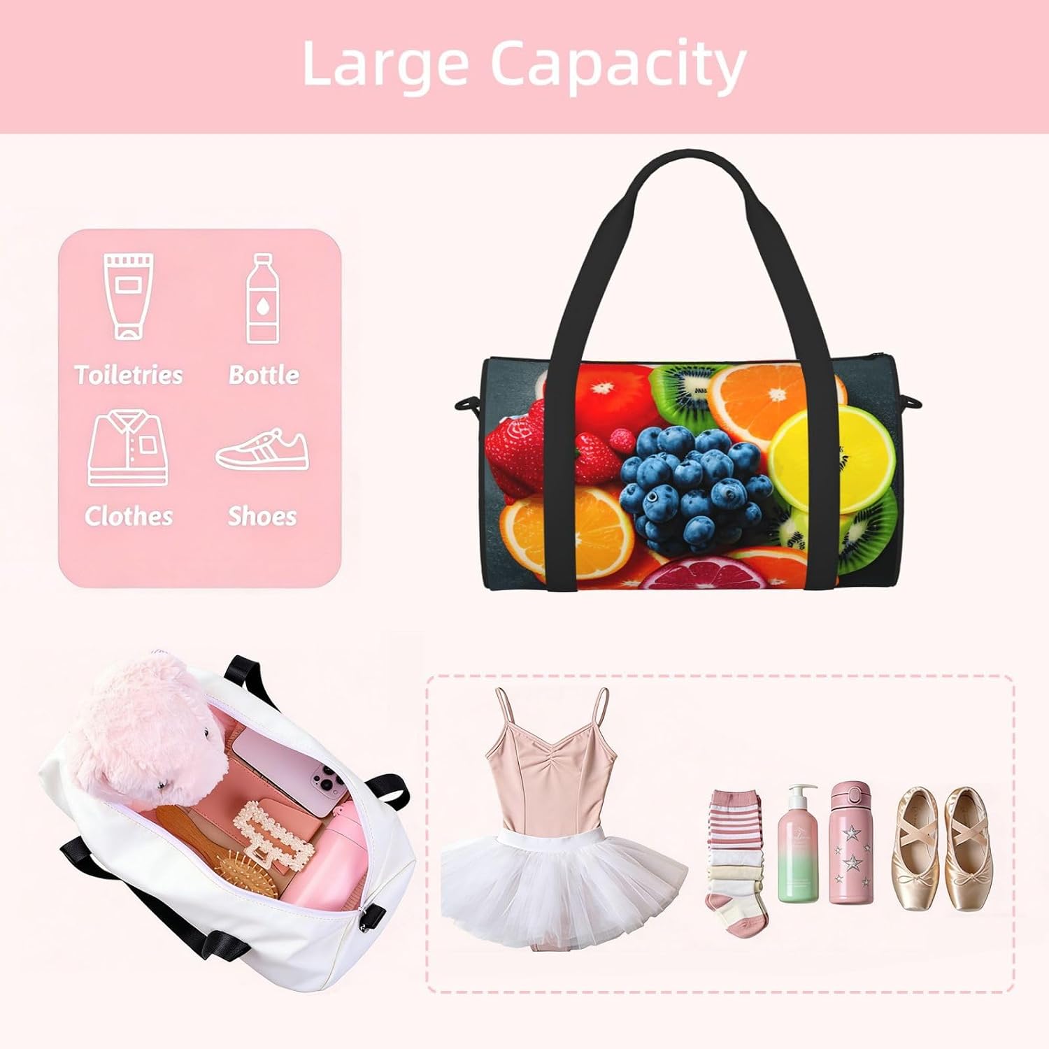 Fruit Rainbow Print Sports Tote Bag Lightweight Water-Resistant Gym Backpack Travel Supplies