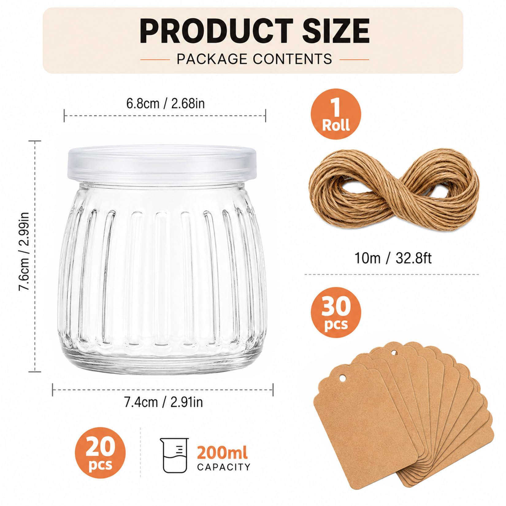 Herbst 20 szt. słoików do jogurtu z pokrywką, 200 ml, małe szklanki deserowe, nadają się do mycia w zmywarce, słoiki na dżem, do wielokrotnego użytku, deserów, puddingów, jogurtów