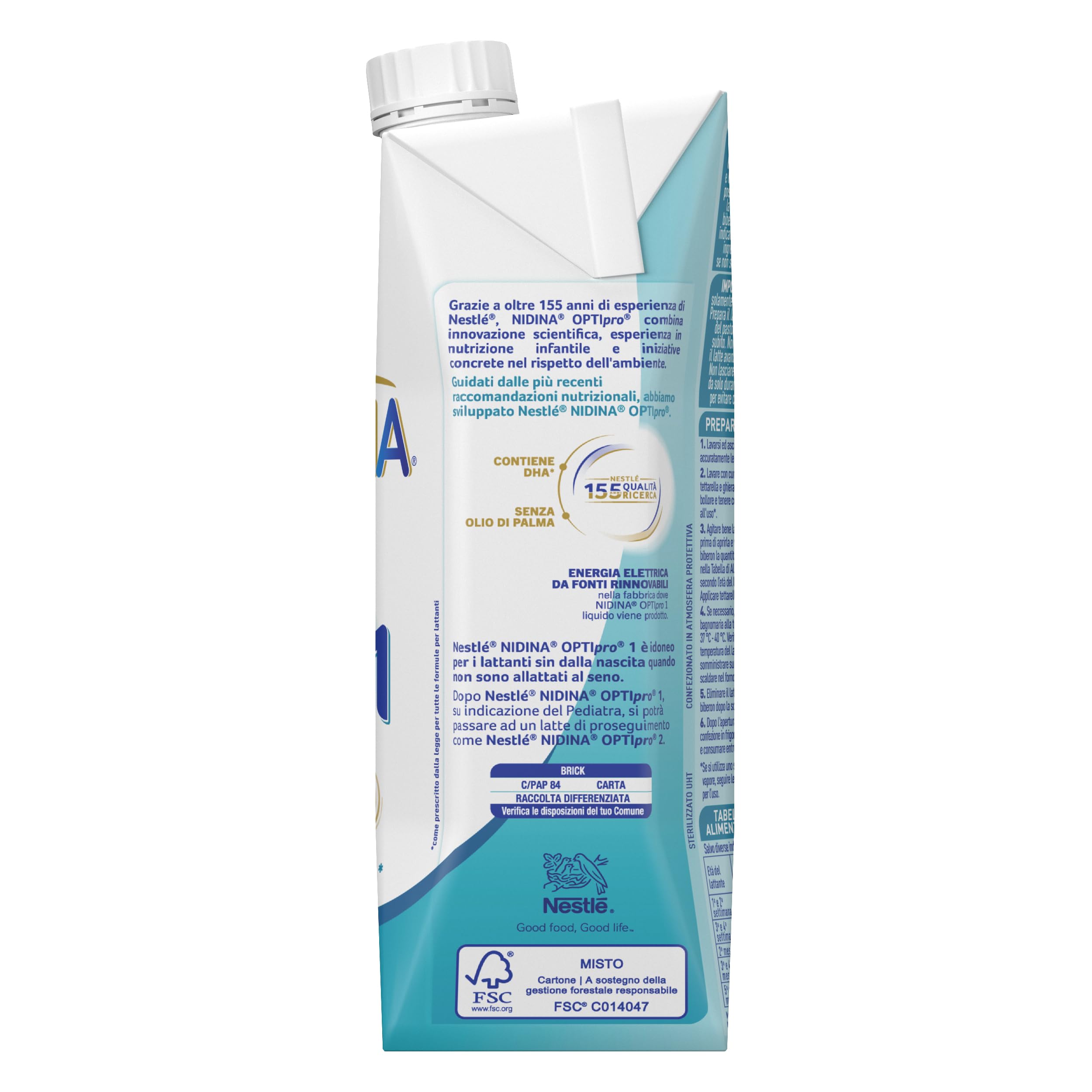 NESTLÉ NIDINA Optipro 1 Latte per Lattanti Liquido dalla nascita, 12 Brick da 500ml (6L)
