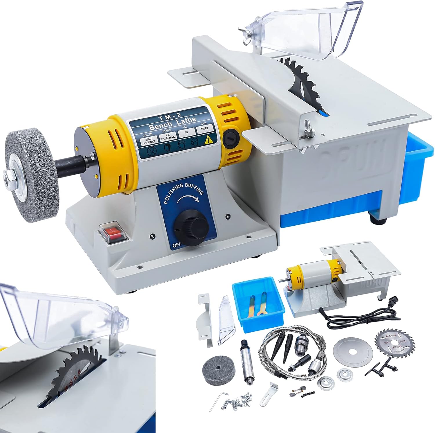 Precision Electric Multi-Function Table SAW - 10-in-1 Industrial Workbench for DIY Engraving, Polishing, Milling & Drilling Compact Versatile, Great Gift Men, White, 7.87*5.91*5.91inch