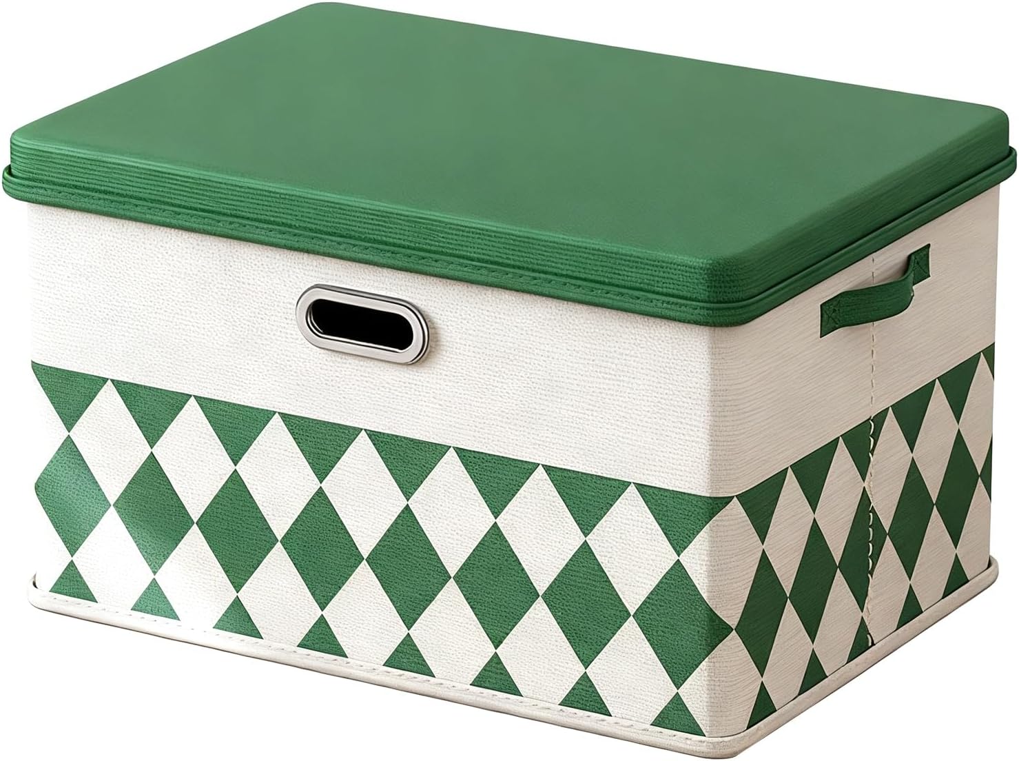 Boîte de Rangement en Tissu Matelassé Avec Couvercle et Poignées Organisateur Décoratif Pour Vêtements Couvertures Jouets Chambre Armoire Salon Maison Rangement(Green,58cm/22.8in)