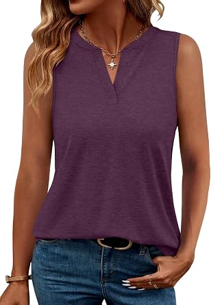 TICTICMIMI Womens V Neck Sleeveless Tops Casual Summer Tank Tops Solid Color Basic Tees