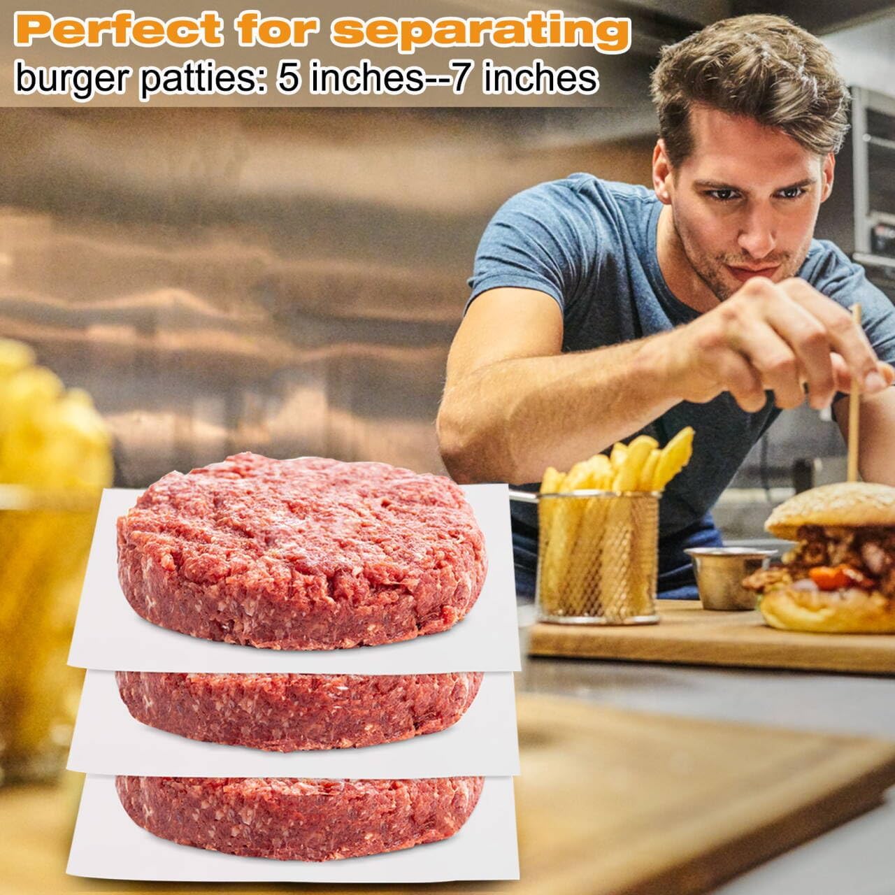 300Pcs Burger Patty Paper, AIMEIKI 7x7 Inch Precut Parchment Paper Squares for Burger Press, Unbleached Smash Burger Paper Sheets for Baking, Freezing, Wrapping Candies, Oven & Microwave Safe