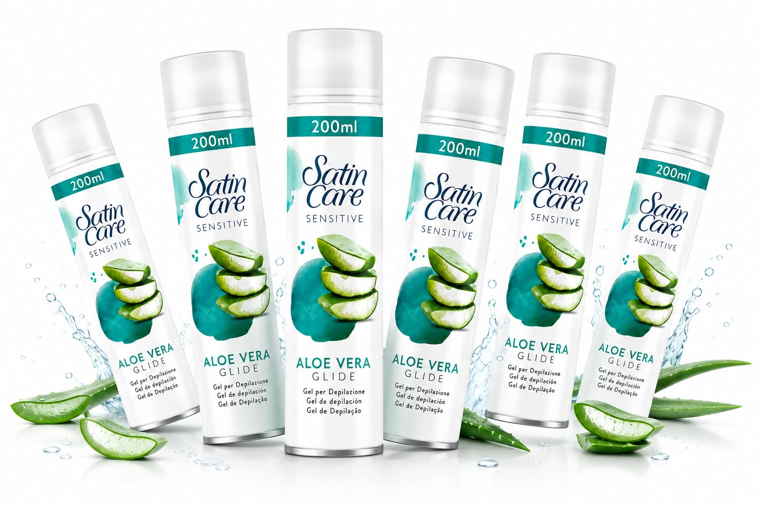 Sensitive Gel per Depilazione Aloe Vera – Gel da Rasatura Donna per Pelli Sensibili, Azione Scorrevole, Delicato e Idratante, Ideale per Gambe, Ascelle e Zona Bikini - 6 Unita da 200 ml