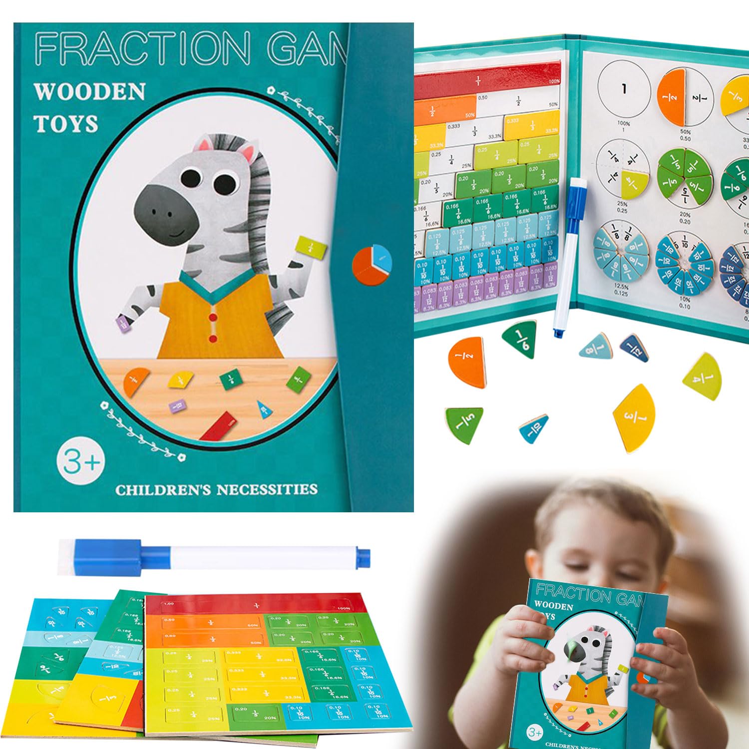 Matematyka Montessori Podstawowa, Magnetyczne Frakcje, Puzzle Edukacyjne na frakcji magnetycznej, zabawki edukacyjne frakcje, ułamkowe obliczanie drewna Materiał Montessori