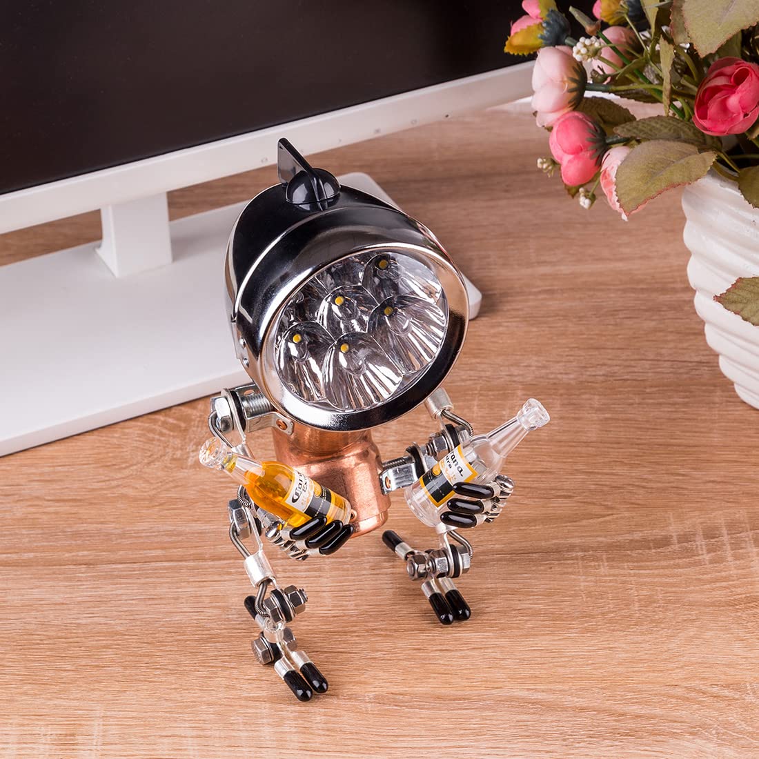 3D Metall Puzzle Steampunk Roboter Tischlampe, Vintage Industrial Tischlampe Steampunk Lampe Eisen Retro Nachttischlampe, Retro-Deko & Geschenkidee für Erwachsene