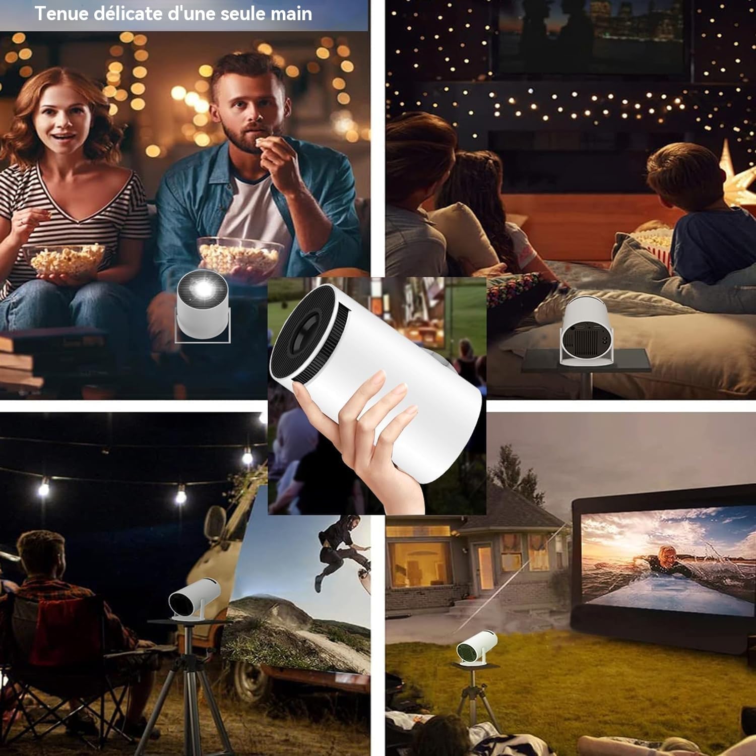 Vidéoprojecteur Portable WiFi/Bluetooth, Projecteur 4K Compatible 1080P Natif 180° Rotation Keystone Auto pour Home Cinéma Extérieur