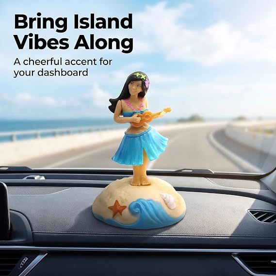 Blue Solar Powered Dancing Figures Decoration, Solar Shaking Head Ornaments Hula Girl, Car Interior Shaking Head Toy, Solar Powered Car Dashboard Interior Decoration Dancing Toy Desktop Ornaments