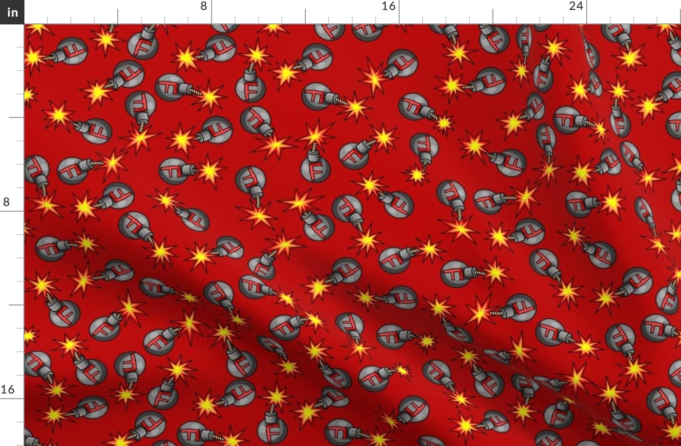 Spoonflower Fabric - Large Red Funny F Bomb Profanity Swear Words Printed on Organic Cotton Sateen Fabric by The Yard - Sewing Quilting Apparel Home Decor
