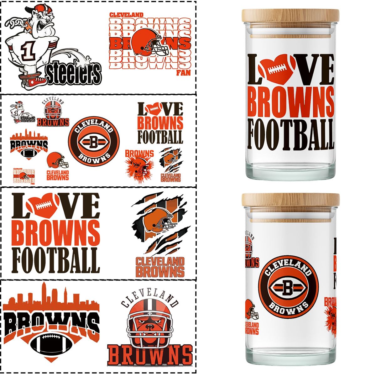 4PCS Cup Wraps USA Football UV DTF Cups Stickers Decals Waterproof Rub on Transfers Vinyl Stickers for 16 Oz Glass Cups Fridge Wall Furniture Car DIY
