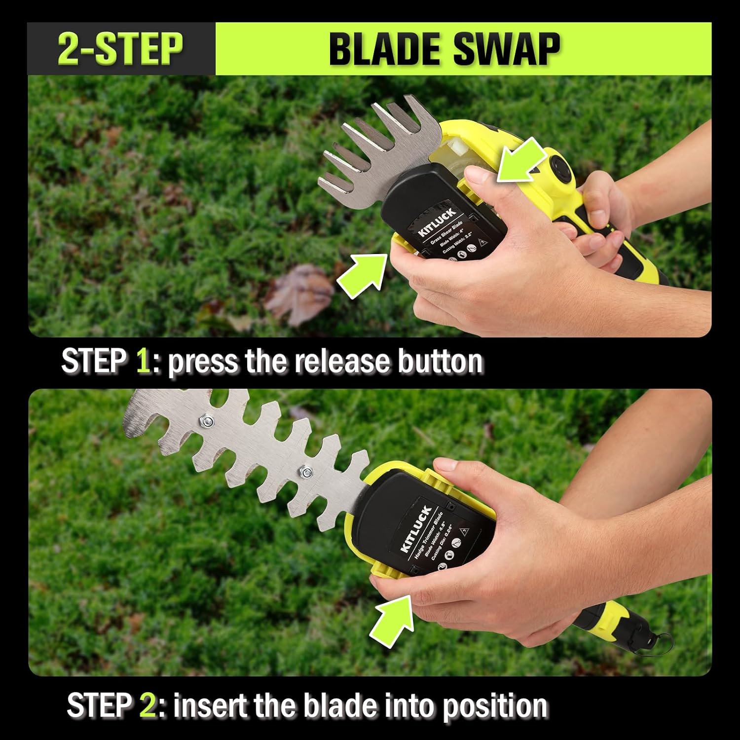 KITLUCK 8V Cordless 2-in-1 Grass Shear & Hedge Trimmer,Handheld Electric Grass Trimmer Hedge Shears/Grass Cutter Rechargeable,2000mAh Battery for Yard, Garden, Lawn Care