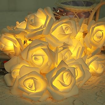 LED Rose Flower String Lights, 9.8ft 20 LED Artificial Flower Garland Lights Battery Powered Fairy Lights for Bedroom Party Wedding Valentines Day Birthday Christmas Warm White