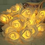 LED Rose Flower String Lights, 9.8ft 20 LED Artificial Flower Garland Lights Battery Powered Fairy Lights for Bedroom Party Wedding Valentine's Day Birthday Christmas (Warm White)