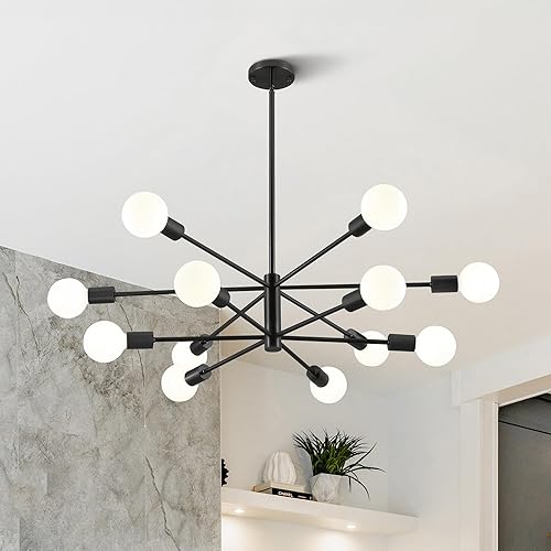 VONLUCE Lámpara de araña moderna geométrica, industrial negra, accesorios de iluminación para comedor, farol de granja, lámpara colgante de techo