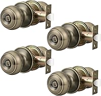 Vista 32 de Probrico (Paquete de 6) Perillas de puerta de entrada redondas de níquel satinado con llave, manijas de puerta interior/exterior para dormitorio