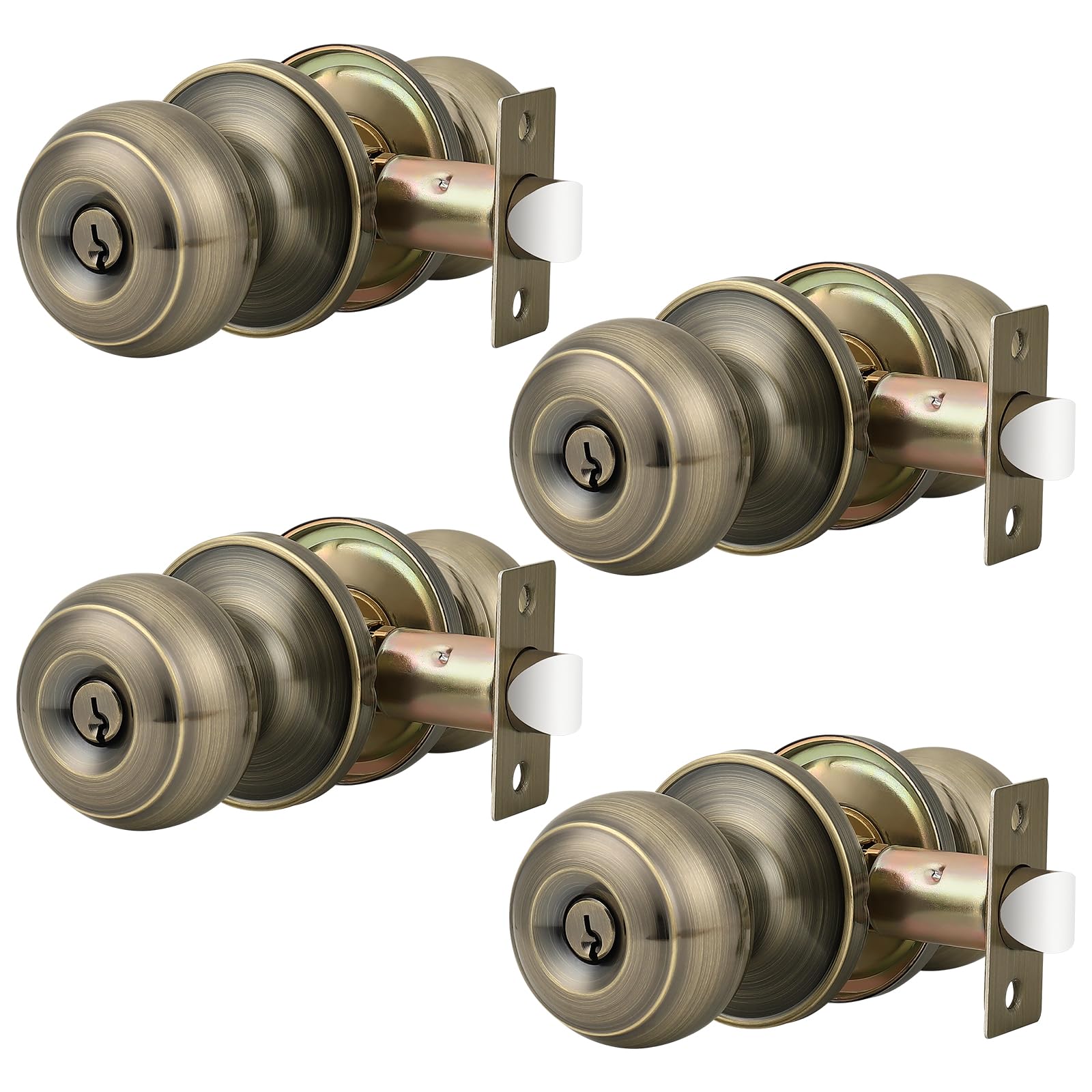 Antique Brass Door Knobs - Keyed Alike Lockset (Pack of 3) -16