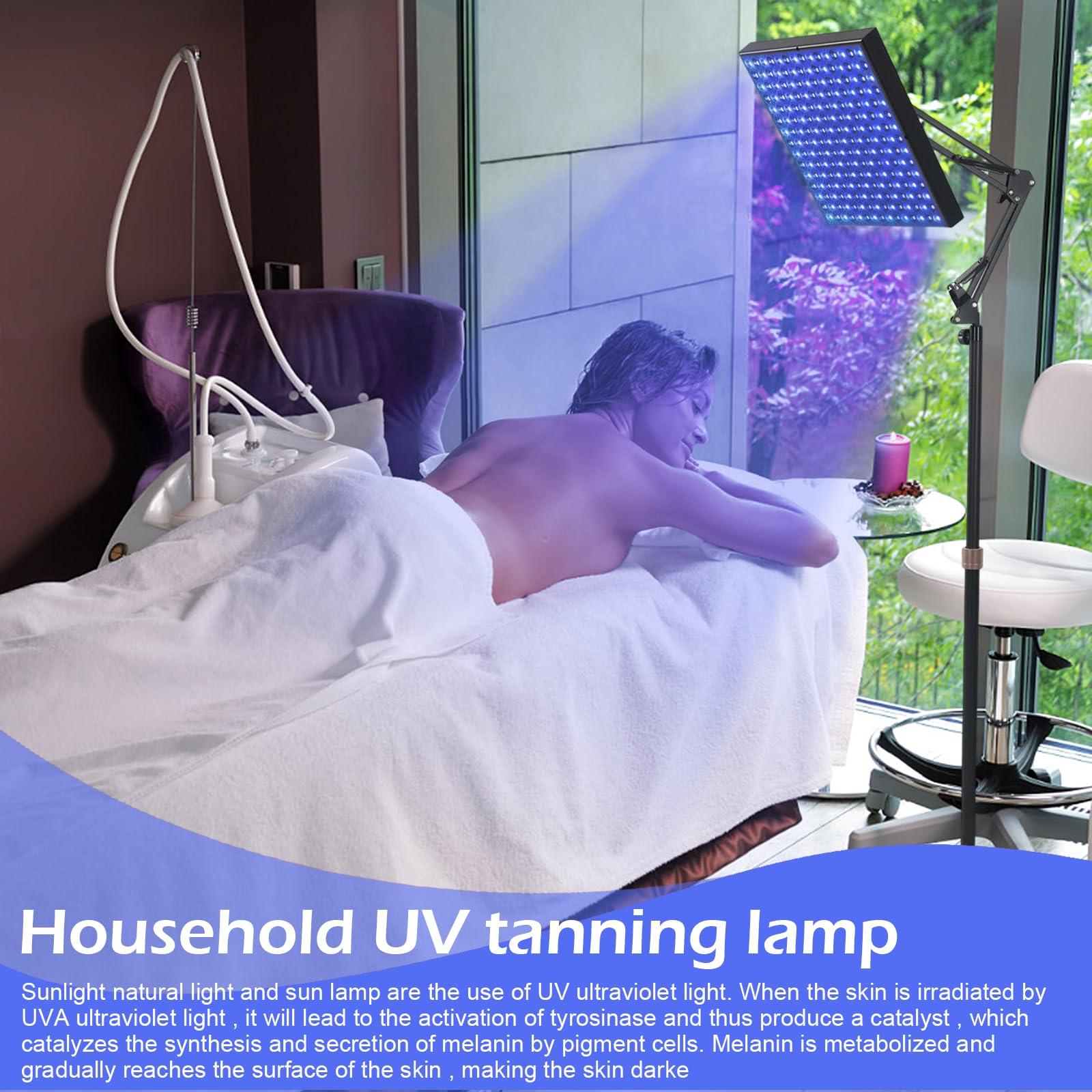 Lámpara Bronceadora,45W 460nm Bronceador Facial Solarium para el Hogar,Home Lámpara Autobronceador Facial y Cuerpo 225 LEDs con Soporte Ajustable y Proteccion Ocular