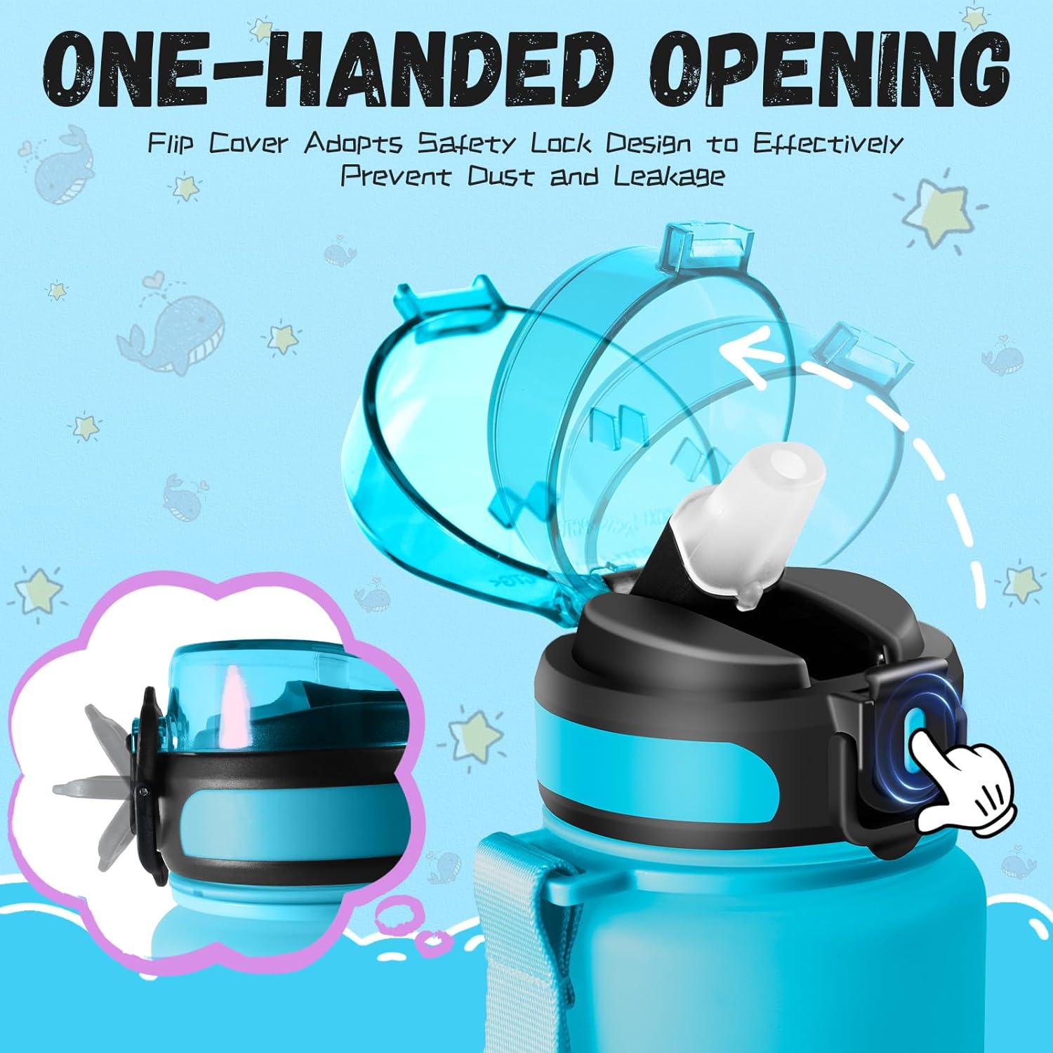 Children's Water Bottle, 500 ml Drinking Bottle, Water Bottle with Straw, Easy to Clean, Water Bottle with Time Marking, Leak-Proof, Water Bottle for School, Travel, Camping, Running, Blue/Purple