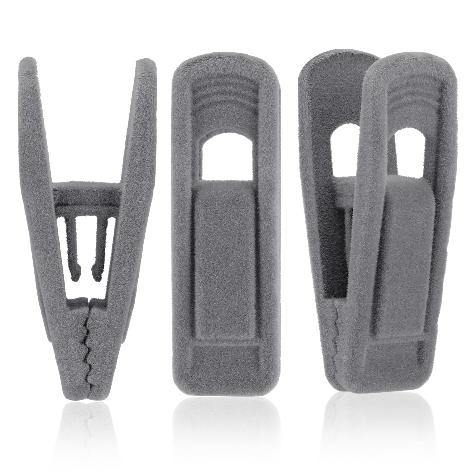 Tinfol Clip in velluto grigio, confezione da 80 clip in velluto per pantaloni, grande apertura per vestiti, clip floccata forte per dita, perfette per appendiabiti sottili in velluto