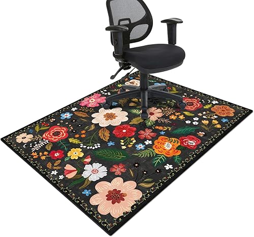 Vista 51 de Tapete para silla de oficina para suelo de madera dura y azulejos, tapete bohemio floral de 36 x 48 pulgadas para silla de computadora de oficina