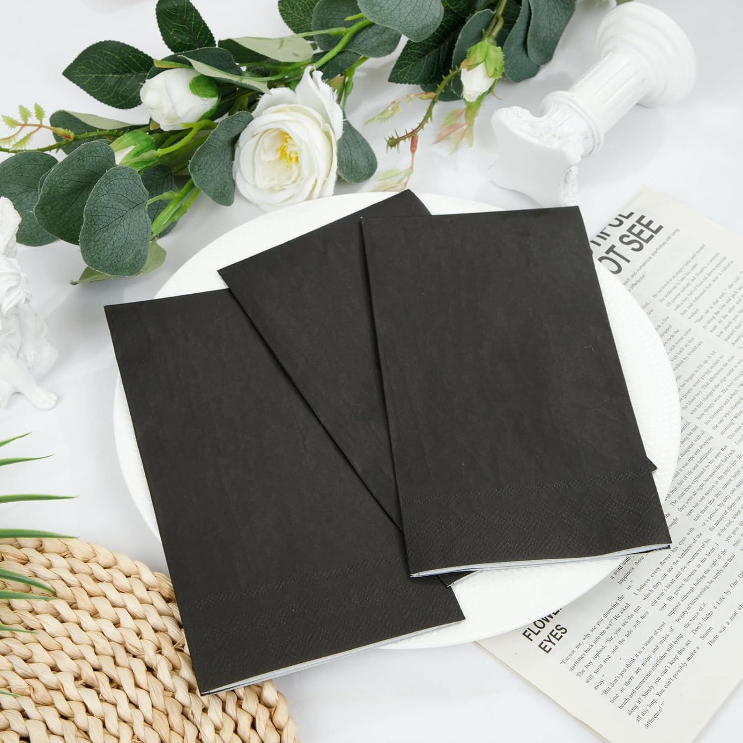 BUCLA 400-Count 3-Ply Black Paper Napkins - Black Napkins Disposable Premium Quality, Soft, Absorbent for Kitchen, Party Halloween & New Year
