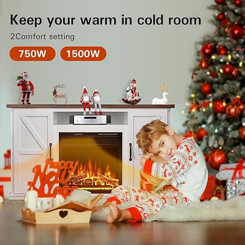 Miniatura 4 de R.W.FLAME Soporte de TV con chimenea para TV de 50 pulgadas, moderno centro de entretenimiento con chimenea eléctrica de 20 pulgadas, consola de TV