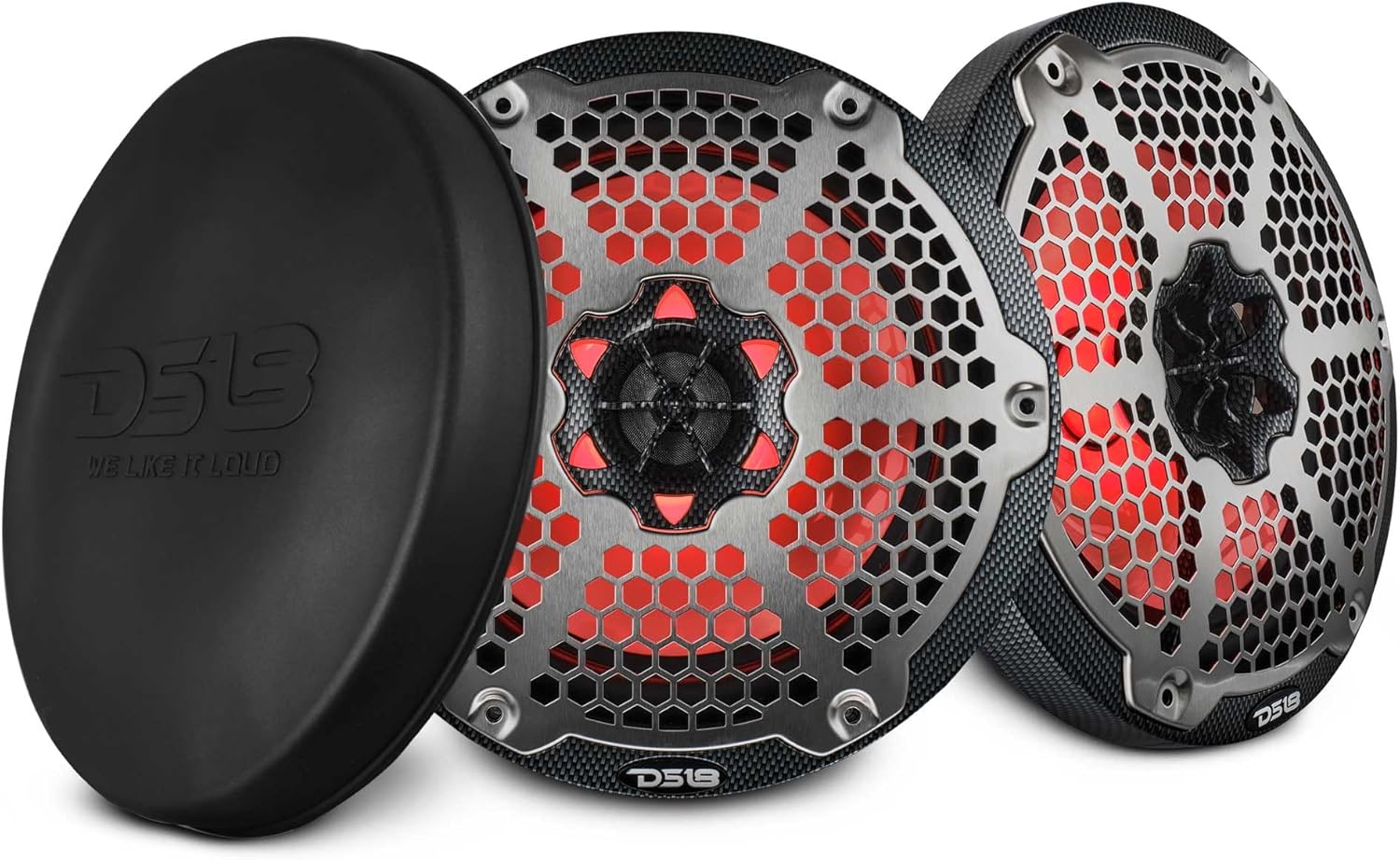 DS18 Hydro NXL-6M/WH - High End Mesh Grill Coaxial Speaker Pair - 2-Way Car Speaker with Integrated RGB Lights - 300 Watt Car Audio System - Water Resistant Speakers - 6.5 Inches, White