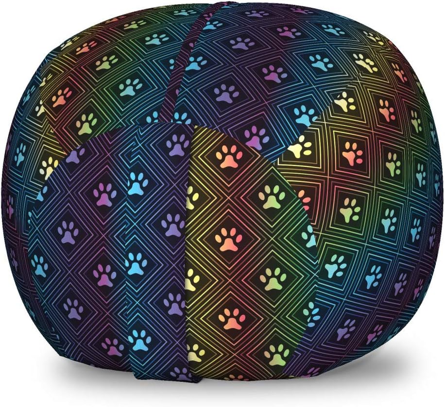 Ambesonne Dog Lover Storage Toy Bag Chair, Paw Print Pattern Diamond Shaped Rhombus Shapes Design Geometric Arrangement, Stuffed Animal Organizer Washable Bag, Small Size, Blue Orange