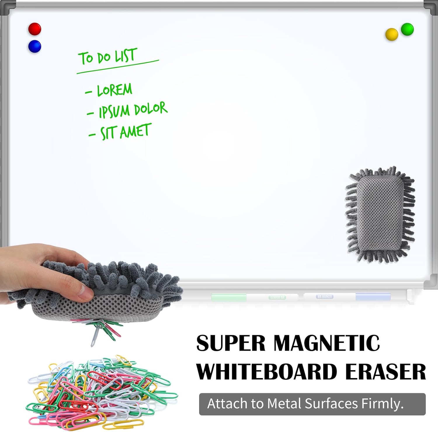 Sherr 36 Pcs Microfiber Shag Magnetic Erasers Bulk Washable Dry Erase Whiteboard Erasers for Whiteboard, Chalkboard, and Memo Boards Marker, Chalk Mark, Office Supplies Adult(Gray Color)