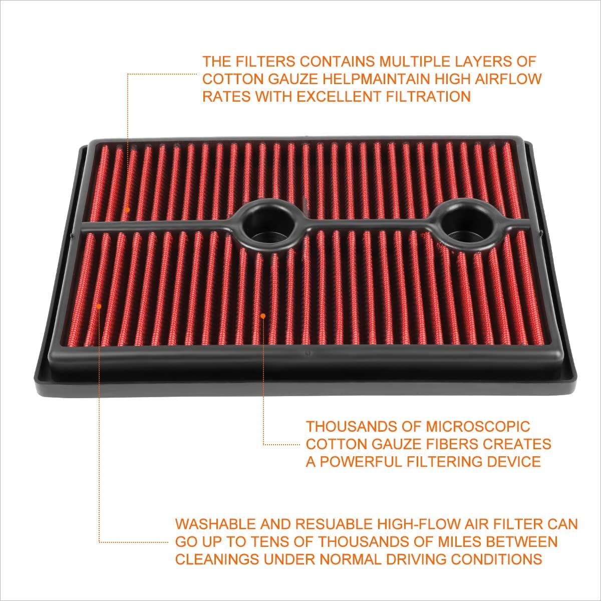 Red Reusable&Washable High Flow Drop-in Air Filter Compatible with 13-18 Jetta/Audi A3 1.4L