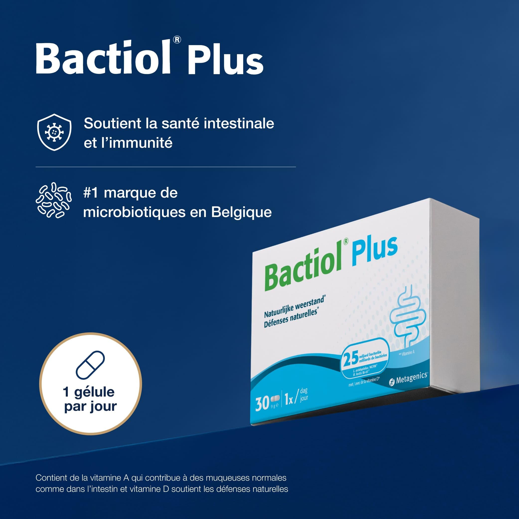 Metagenics Bactiol Plus - Milchsäurekulturen, Vitamine D & A - 60 Kapseln