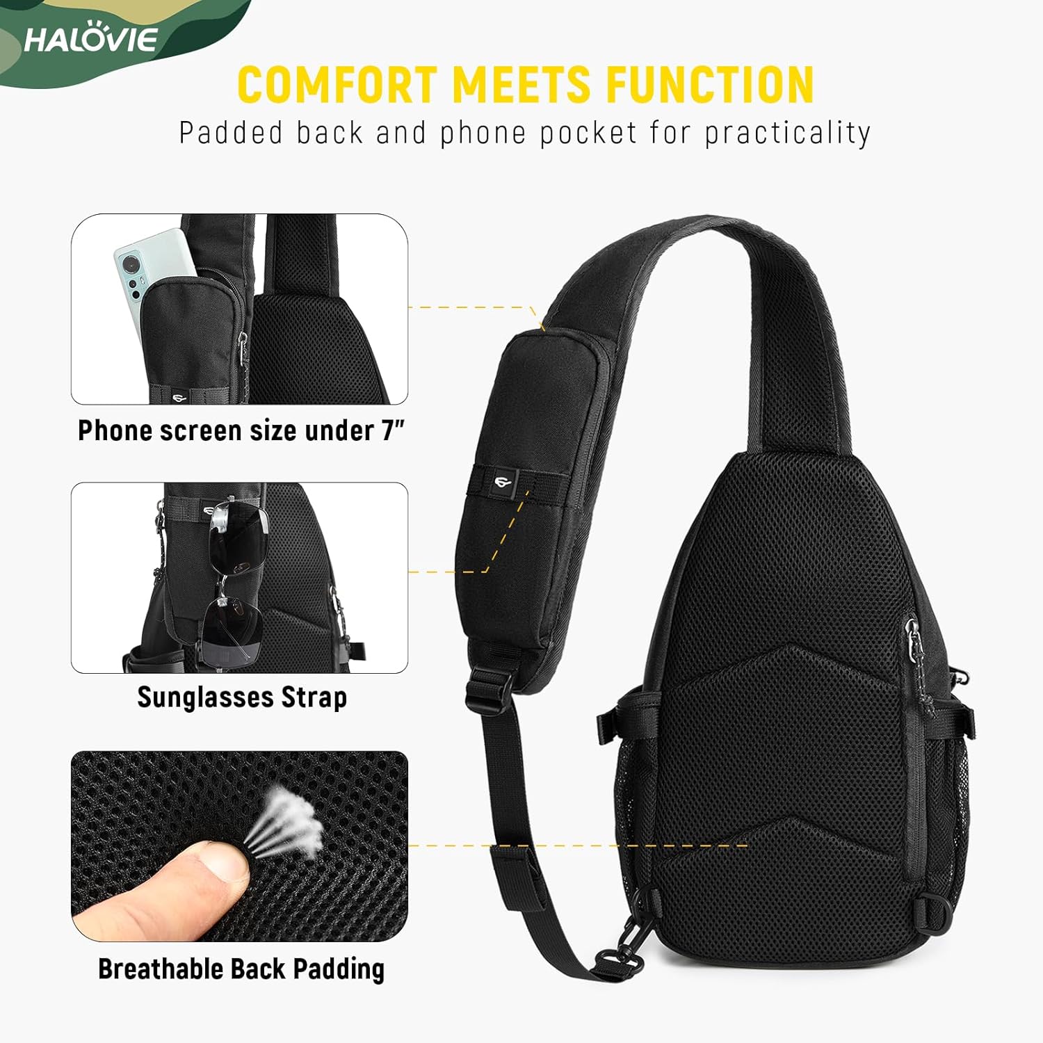 HALOVIE Crossbody Sling Bag Anti Theft RFID Sling Backpack Lightweight Travel Hiking EDC Tactical Chest Shoulder Pack Gift for Men - Image 5