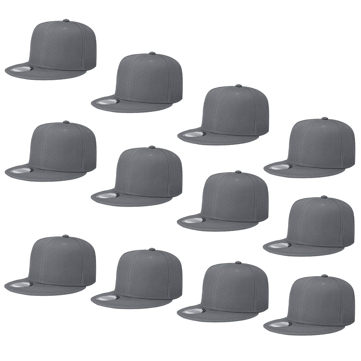 Falari Wholesale 12er-Pack Kappe mit Druckknopfverschluss, Hip-Hop-Stil, flache Krempe, einfarbig, verstellbare Größe