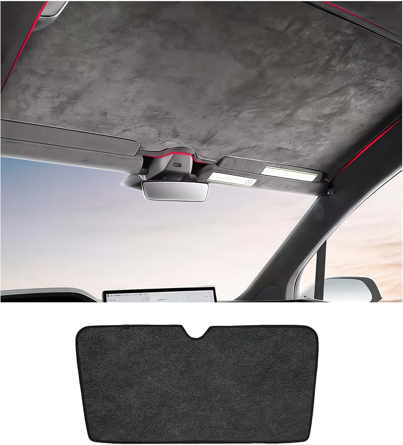 Windshield Sunshade Glass Roof Sun Shade Compatible with Tesla Model X 2022-2025,Premium Soft Suede Falcon Wing Sunroof Sun Shade Heat Insulation Anti-UV
