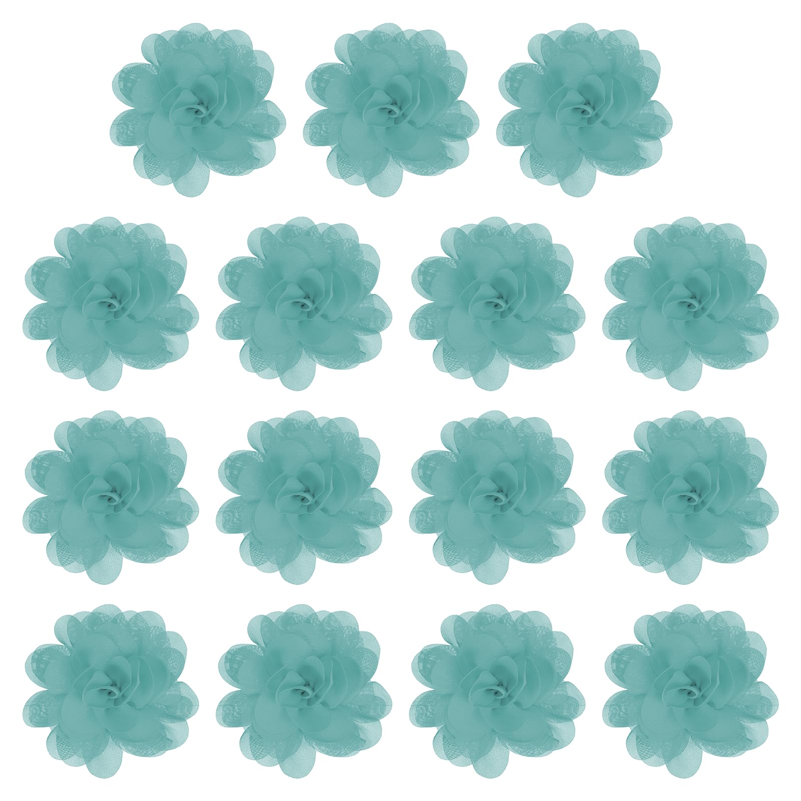 YELARXI Chiffon Flowers, Sewing Fabric Appliques, Chiffon Flowers Appliques - Fitting for (Women/DIY Crafts/Headbands/Hair Accessories/Wedding/Party/Corsage) 4 Inch & 15 Pack & Dark Green