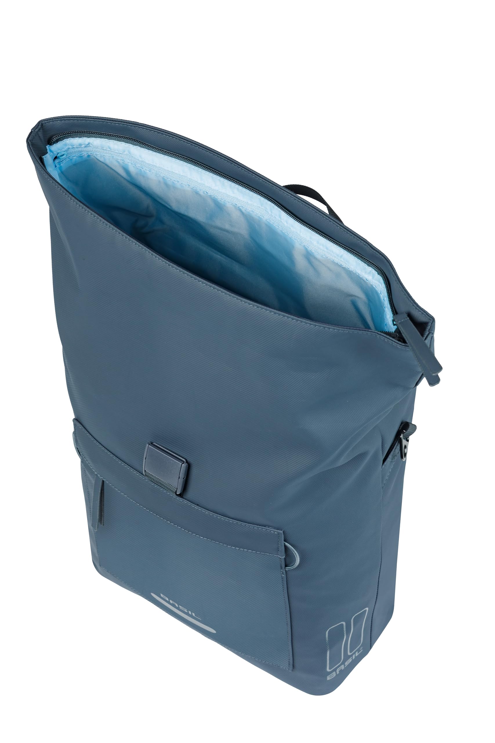 Basil Brooklyn Pojedyncza torba rowerowa, na bagażnik, wodoszczelna, 17 l, z kieszenią na laptopa, odblaskowa, wykonana z materiału z recyklingu, haczyki MIK, 32 x 14 x 40 cm, niebieska
