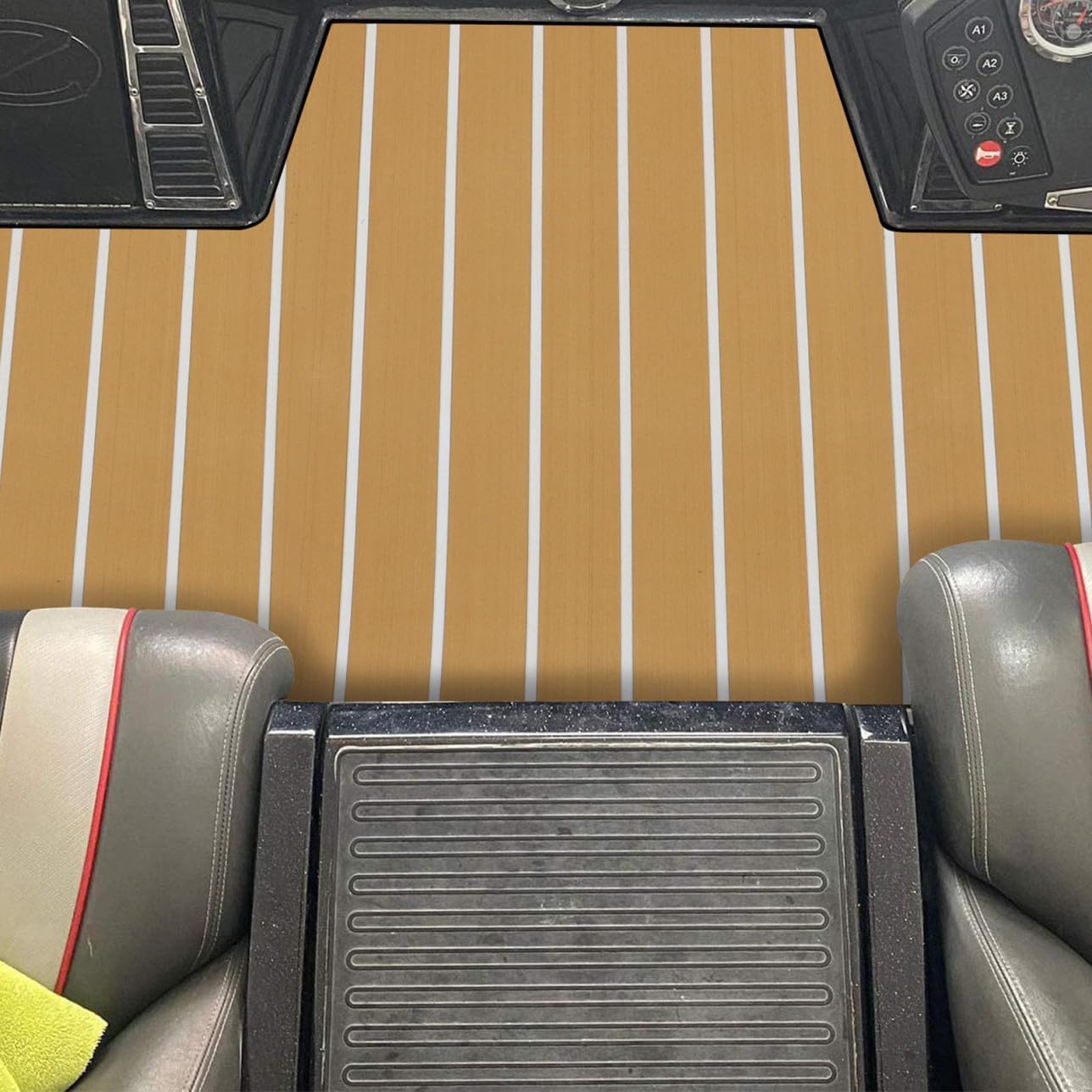 Non-Slip EVA Boat Decking Mat Self-Adhesive Faux Teak Flooring Sheet for Yacht and Marine Use Sturdy Easy to Install for Boats and RV