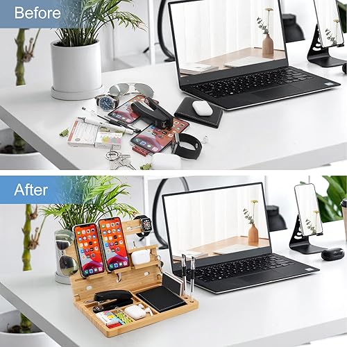 Miniatura 5 de AeroShelf Estación de carga de mesa de noche de madera organizador de mesita de noche para hombres soporte plegable para teléfono celular para