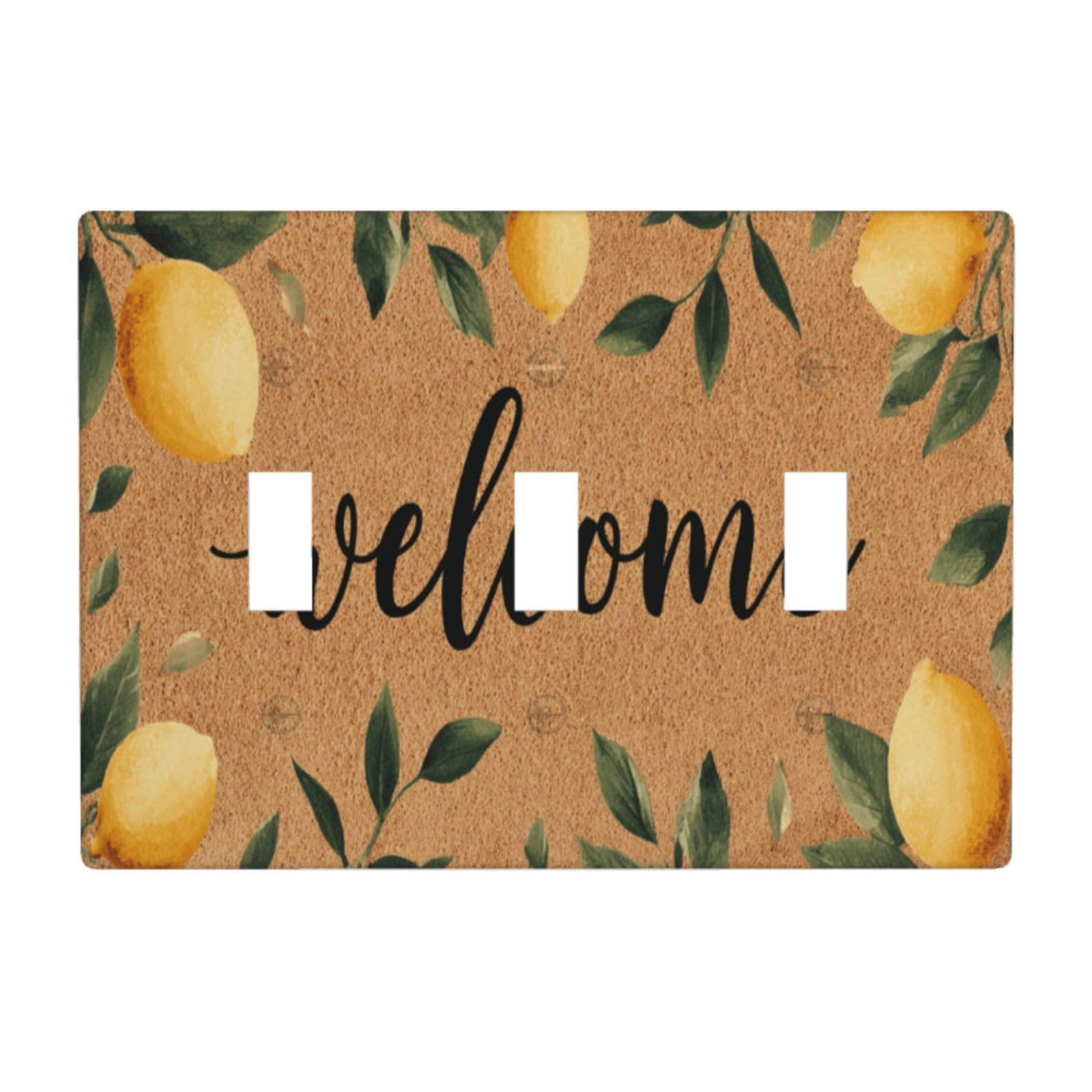 Yellow Lemons Green Leaves Pattern with Welcome Light Switch Covers 3 Gang Triple Toggle Wall Plate Switchplate Electrical Faceplate for Bathroom Kitchen Bedroom Decor