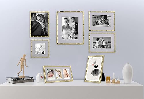 Miniatura 7 de Marcos de fotos dorados de 3-2 x 3 pulgadas, paquete de 2 unidades, elegantes diseños de detalles de bambú, marcos de fotos chapados en oro, marcos