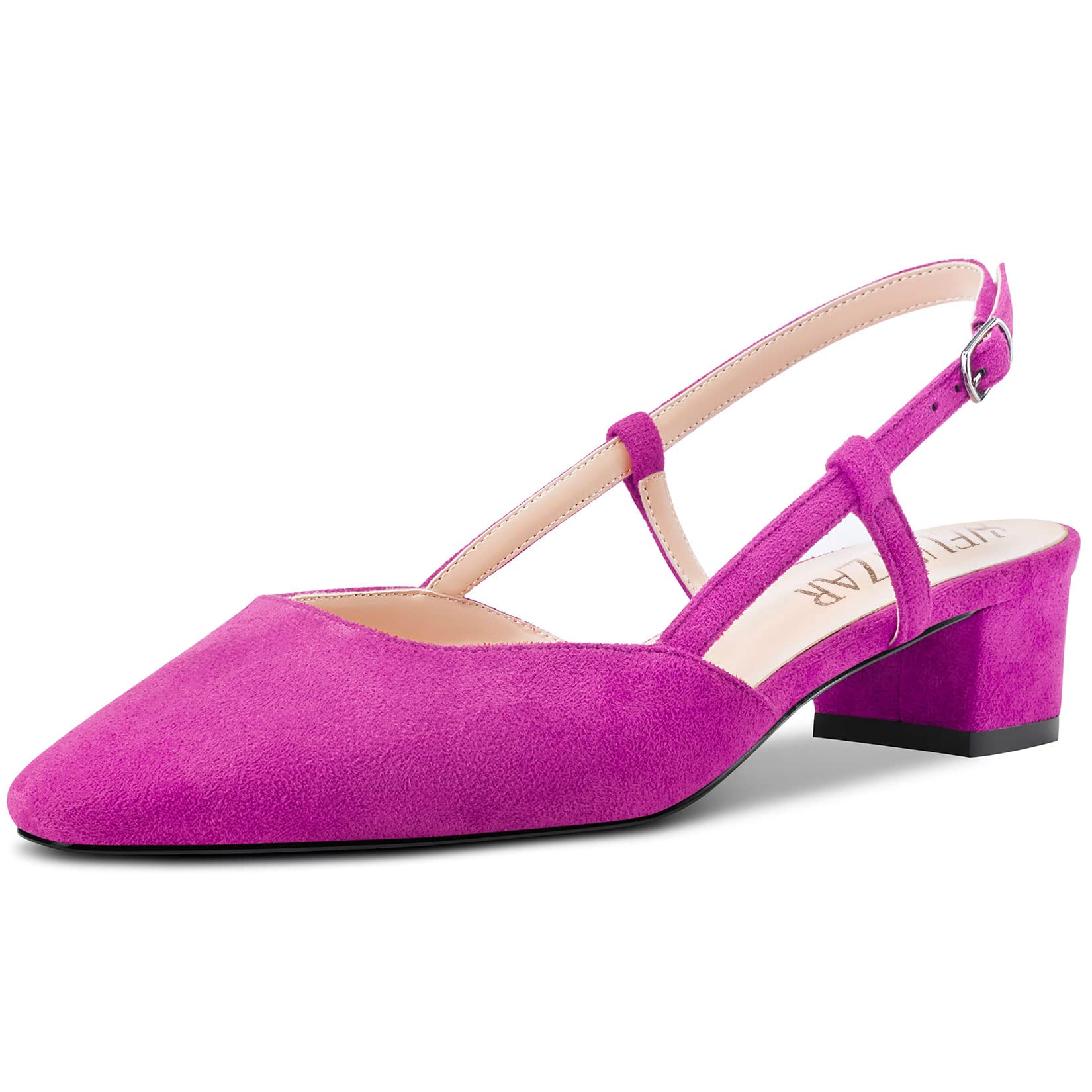HEUIVZAR Mujer Pumps Cuadrada Punta Gatito Bajos Ancho Chunky Heel Slingback Ante Dress Zapatos Vacaciones Cute de Boda 3.5 CM