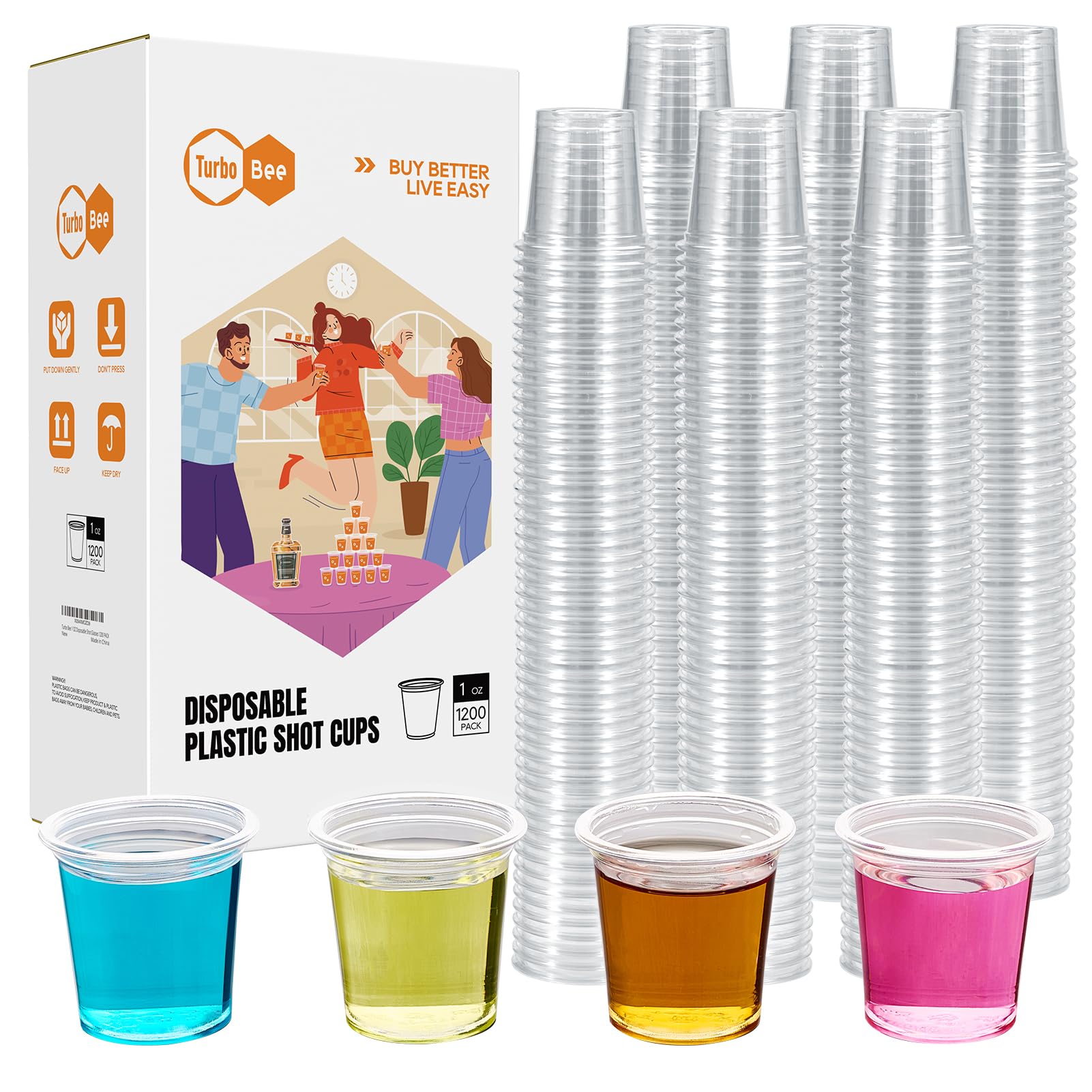 View 1 of Turbo Bee 1 oz Plastic Shot Glasses, 1200 Counts, Disposable Mini Shot Cups