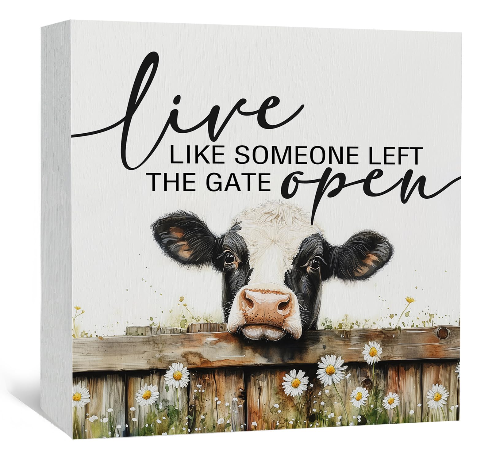 Live like Someone Left the Gate Open Cow Sign,Farm House Cottagecore Cow Wooden Signs,Rustic Farmhouse Wood Sign Home Decor,Farm Cow Decor For Office Bedroom Kitchen,5x5 Inch