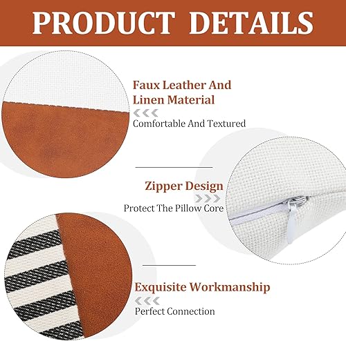 Miniatura 3 de Buryeah 9 fundas de almohada de cuero de 18 x 18 pulgadas, fundas de almohada modernas de cuero sintético a rayas para dormitorio, sala de estar,