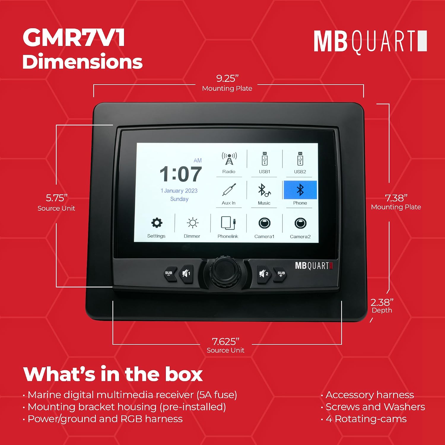 MB Quart Portable Touchscreen Car Stereo Dual Zone Audio System for Boat & UTV, Black