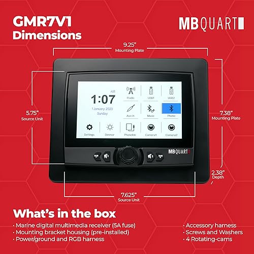 Miniatura 4 de MB Quart Sistema de audio de doble zona estéreo de coche con pantalla táctil portátil para barco y UTV, negro