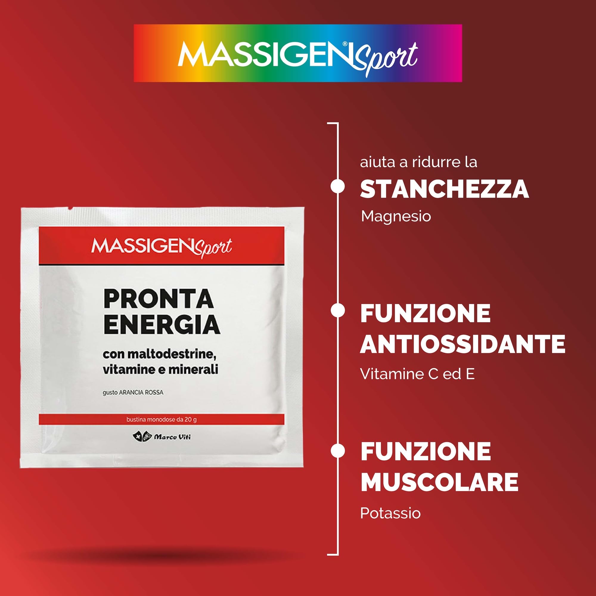 Massigen - Pronta Energia Sport, Integratore Energetico con Maltodestrine, Minerali e Vitamine, 12 Bustine da 20 g