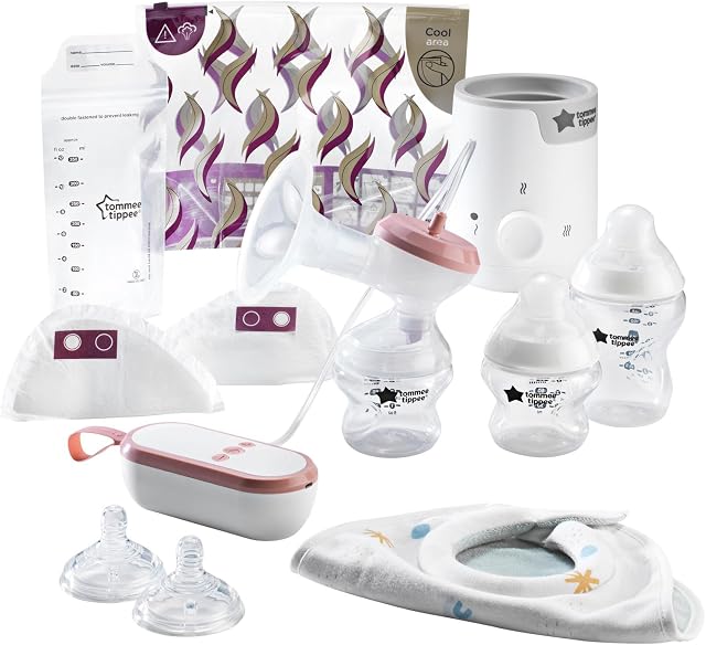 TommeeTippeeComplete Breastfeeding Kit, Single Electric Breast Pump, Food and Bottle Warmer, Baby Bottles, Breast Pads and Milk Storage Bags