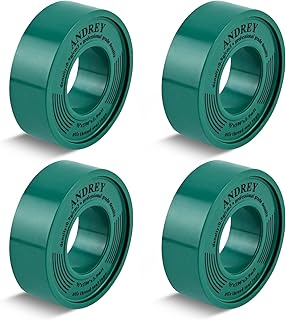 ANDREY Teflon Tape - 4 Rolls of Extra Long-1/2 Inch(W) X 590 Inches(L) X 3.9mil，0.9g/cm3 - Plumbers Tape for Shower Head and Plumbing Leaks ，Plumbing Tape，Heavy Duty PTFE Tape (4)